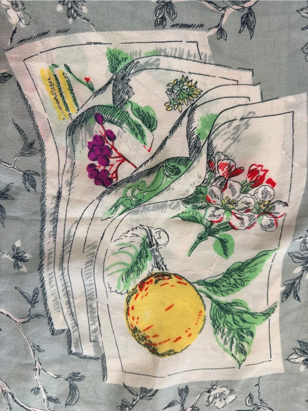 Longchamp silk scarf, “Laurel In The Vegetable Garden